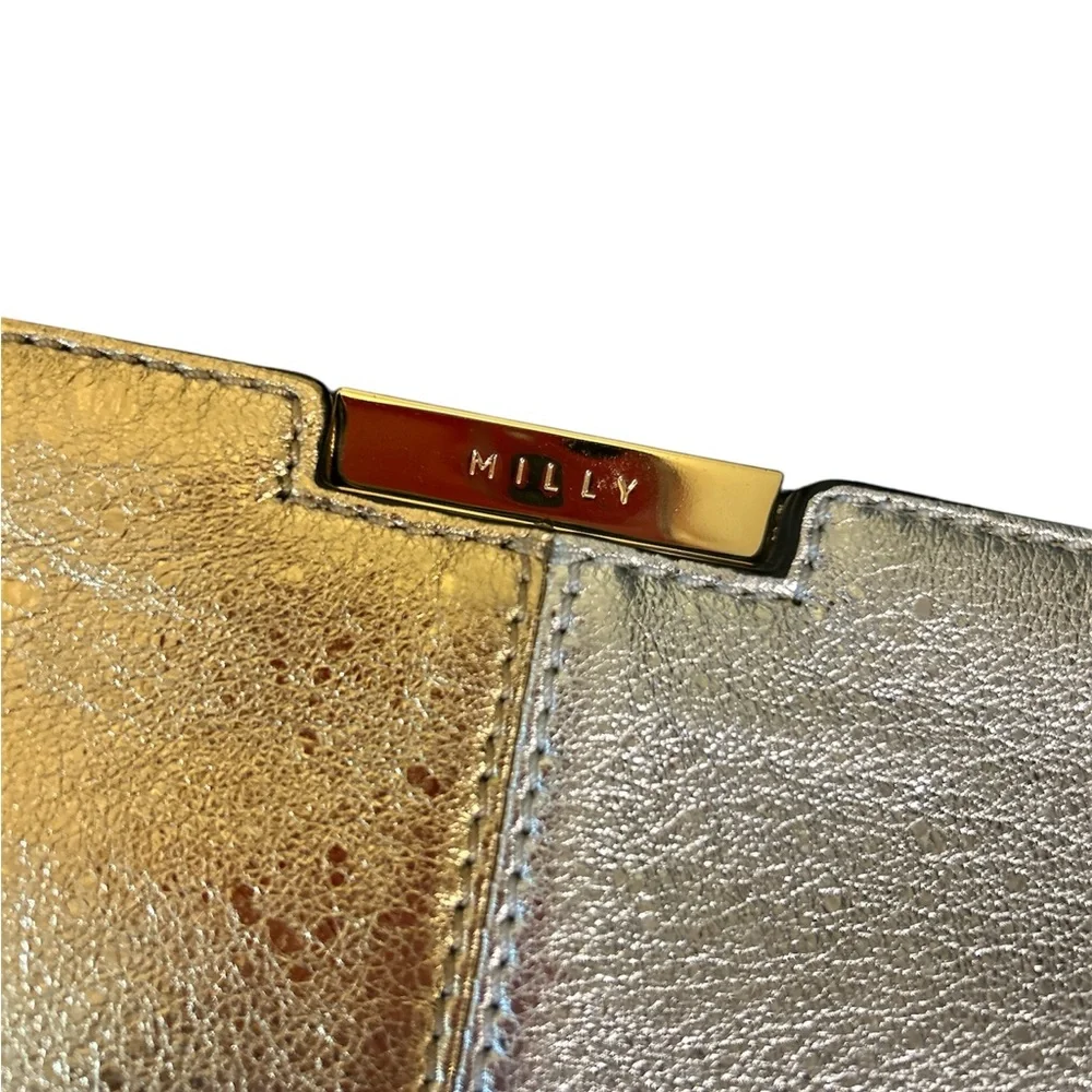 Milly Metallic Gold and Silver Clutch with Gold Chain